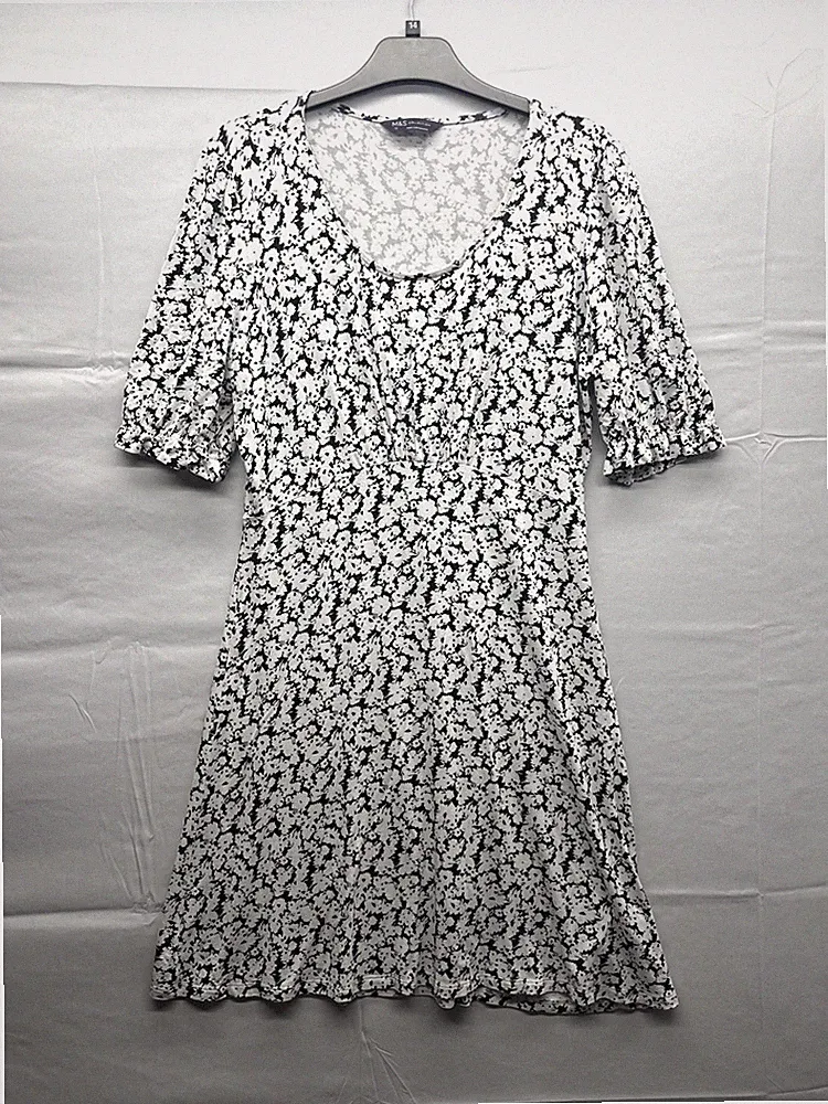 Marks & Spencer Mehrfarbiges Damen Kleid Größe 10 A-Linie Kurzarm