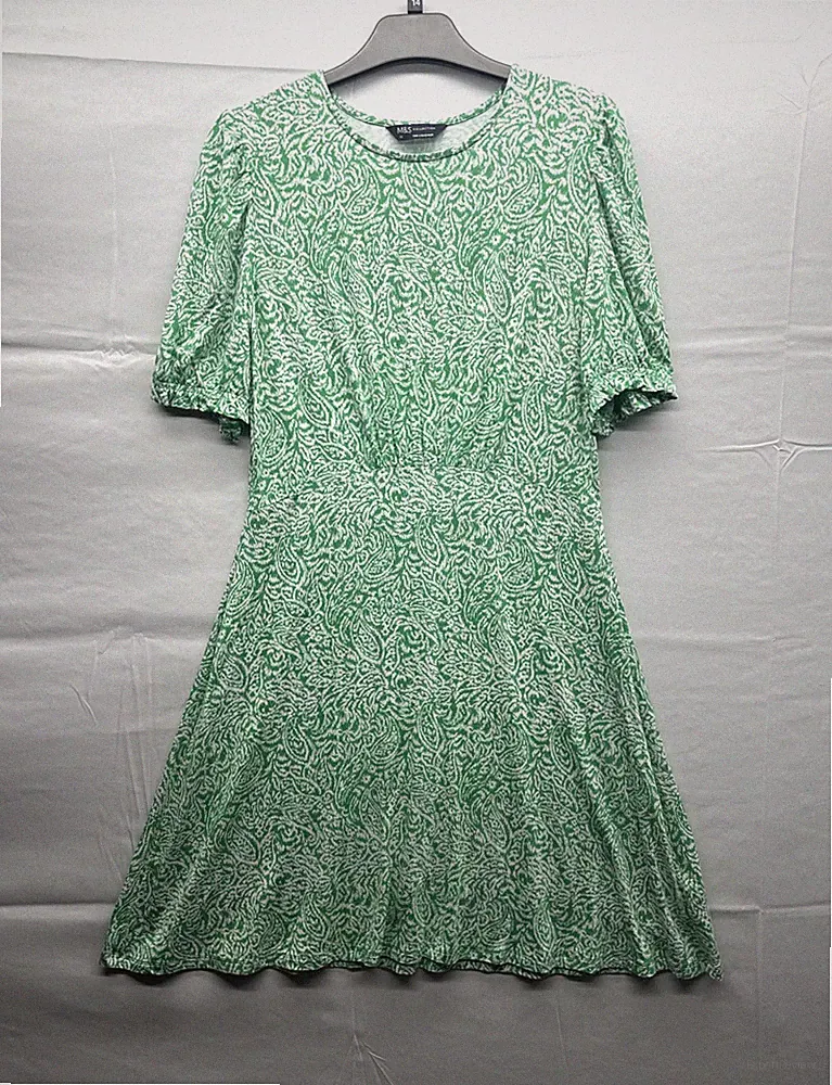 Marks & Spencer Mehrfarbiges Damen Kleid Größe 10 A-Linie Kurzarm Stretch