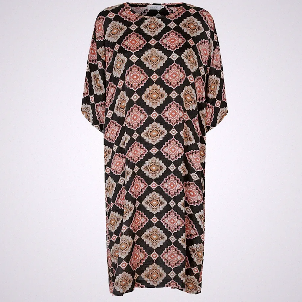 Masai Kleid schwarz geometrischer Print locker Tunika Etuikleid relaxed fit Gr. M