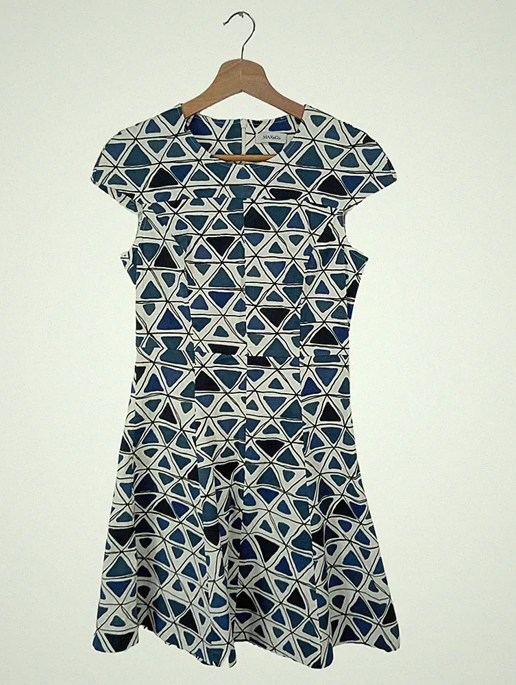 MAX & CO. A-Linien Kleid Damen Kleid Gr. DE 36 blau-schwarz-weiß Casual-Look