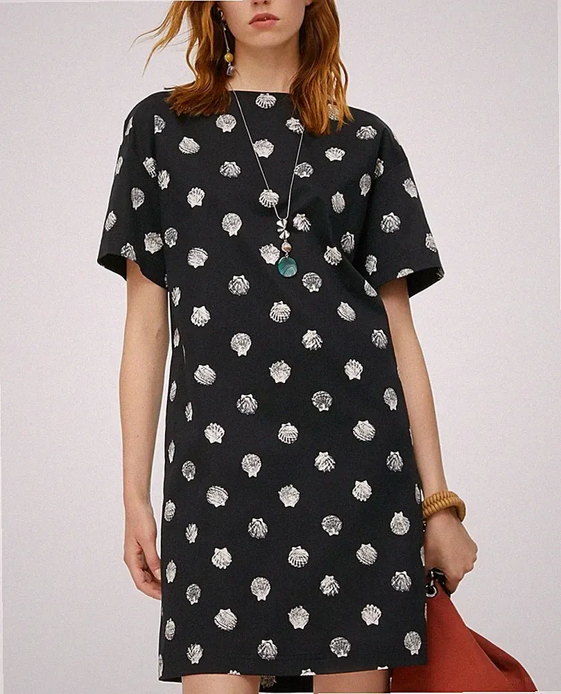 MAX & CO Mini Etuikleid Schwarz Weiß Muschel Print Baumwolle Stretch Gr. S...