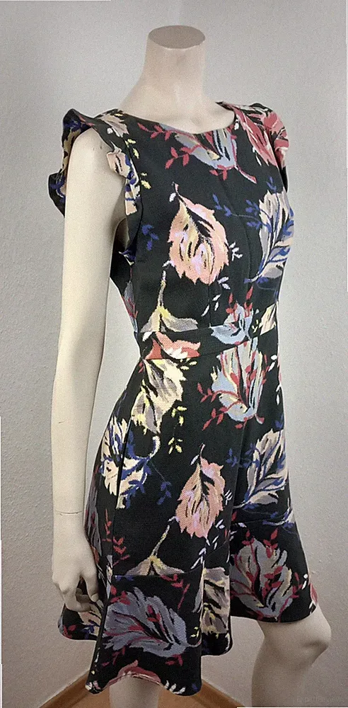 MAX MARA Etui Kleid dunkelgrau mehrfarbig Blumen o.Futter Flügel-Kurzarm 38 40