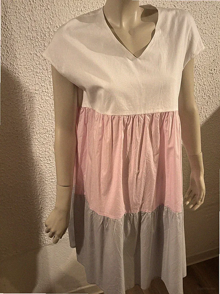 Max Volmary Damen A-Linie Kleid knielang Baumwolle Kurzarm V-Ausschnitt 38