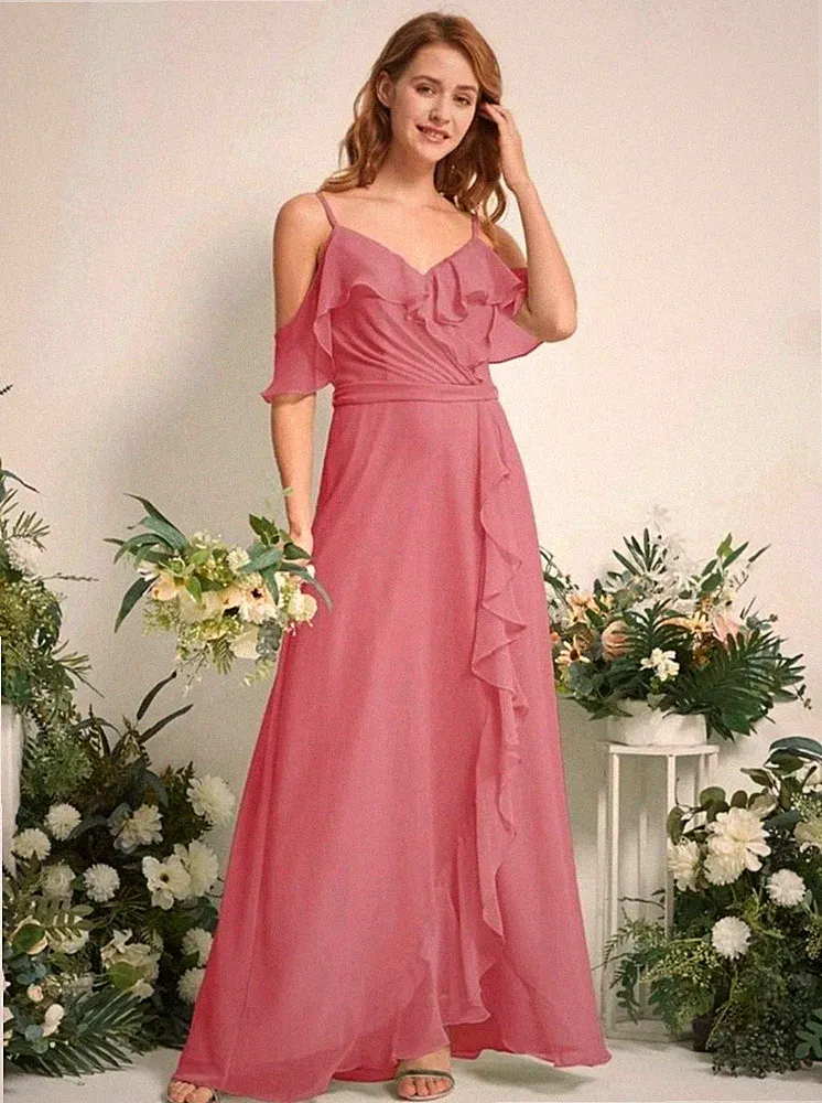 🩷Maxi/Ballkleid Chiffon Rosa Gr. 36 Brautjungferkleid Schlitz mit Rüschen🩷