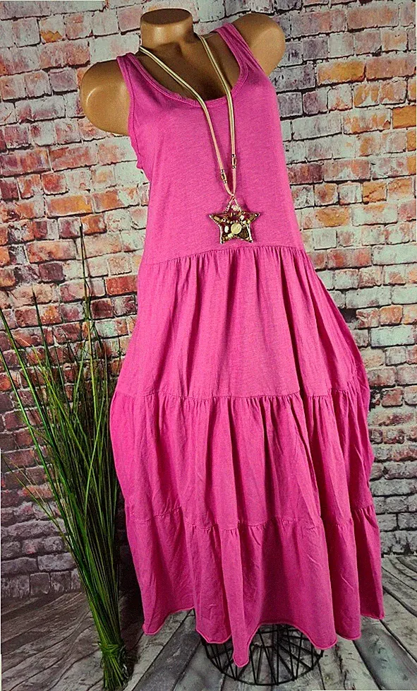 Maxi Stufen KLEID langes Alinie Jersey Tunika Italy bodenlang PINK 38 40 42