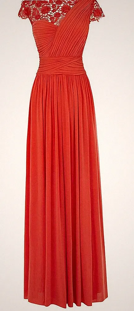 Maxikleid Abendkleid Coast Kleid Lace Blumenmuster Rot Korallenrot Gr. 36 S