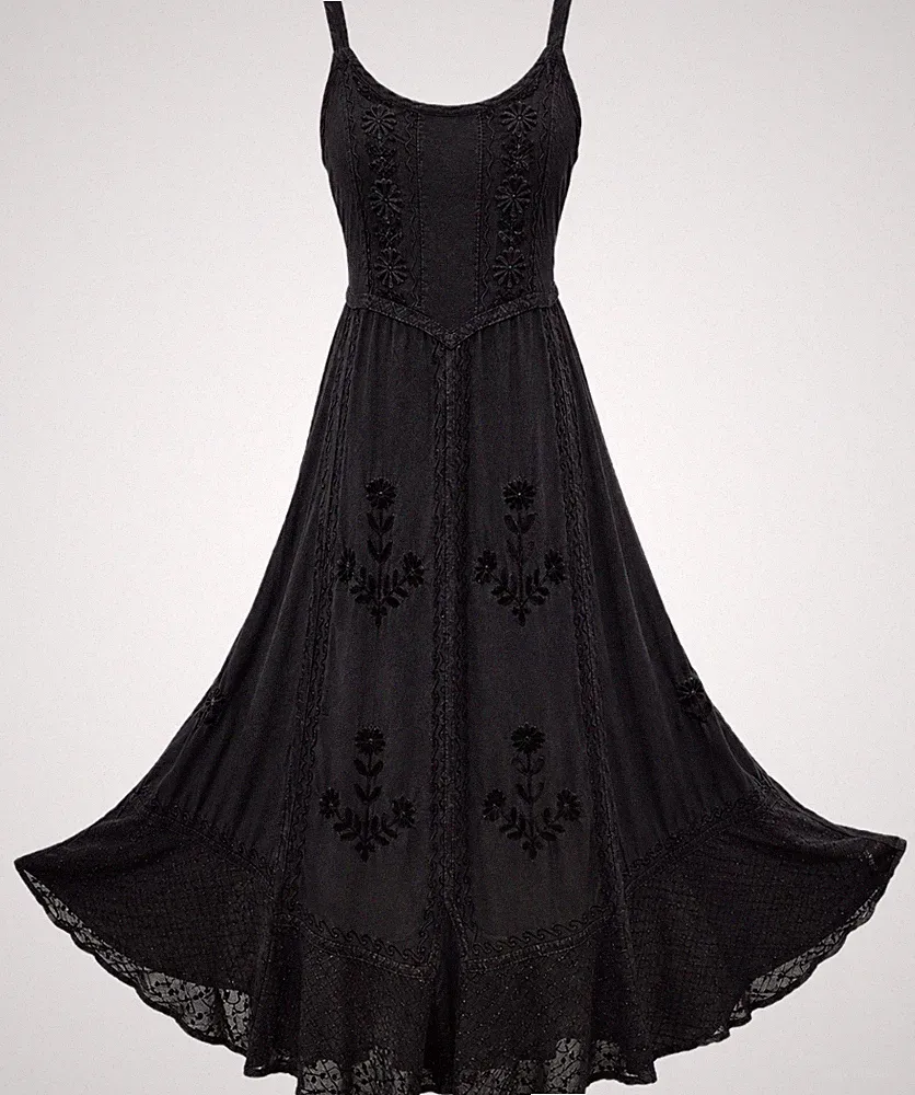 Maxikleid ärmellos schwarz heidnisch Fairycore Gothic Hippie bestickt M L XL XXL