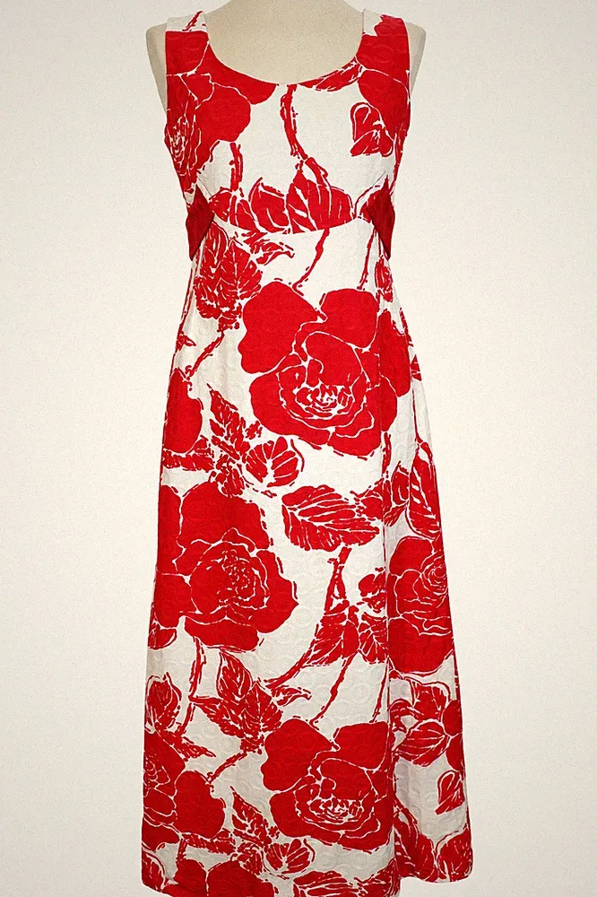 Maxikleid Clevaline Vintage rot weiß Blumen UK 10 12 Hochzeit Gast formell