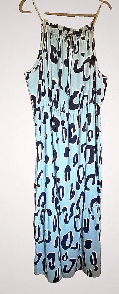 Maxikleid George Übergröße 22 blau schwarz Animalprint Hochzeit Gast Urlaub