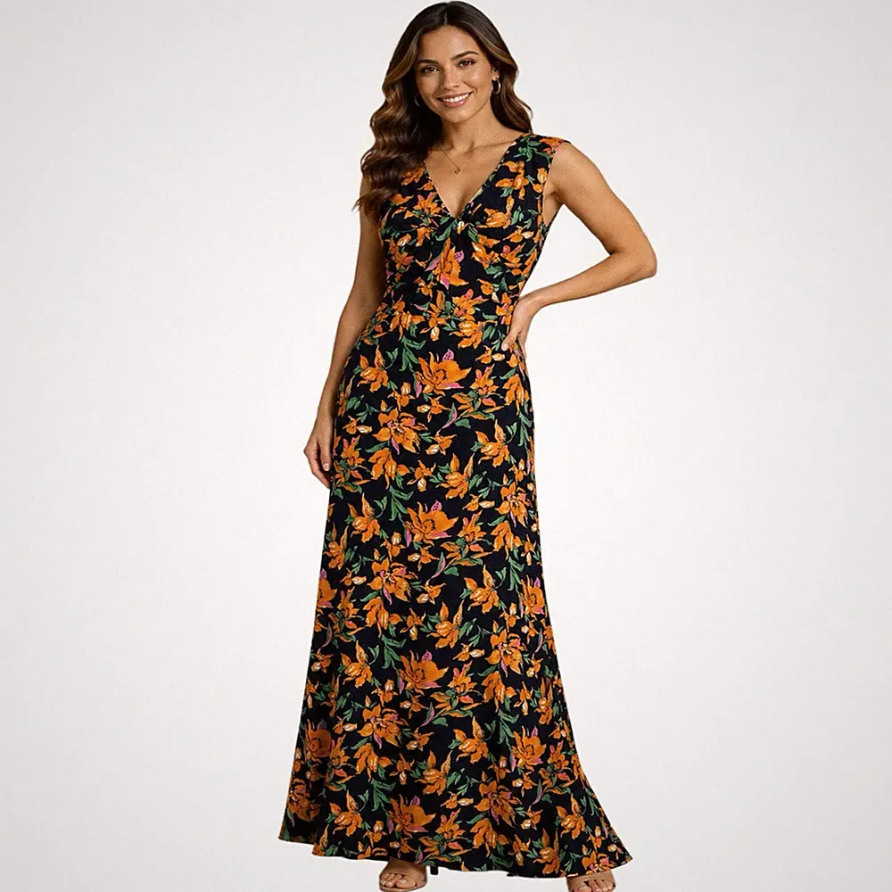 Maxikleid Gina Bacconi orange Blumen UK 16 Hochzeit Gast Party Kreuzfahrt