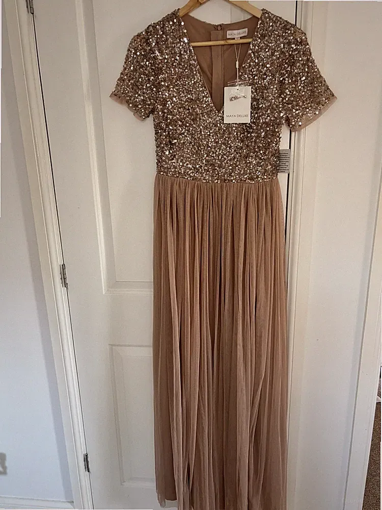 Maya Deluxe Brautjungfer Hochzeit Gast Abschlussball Abend Party Maxikleid Größe Small