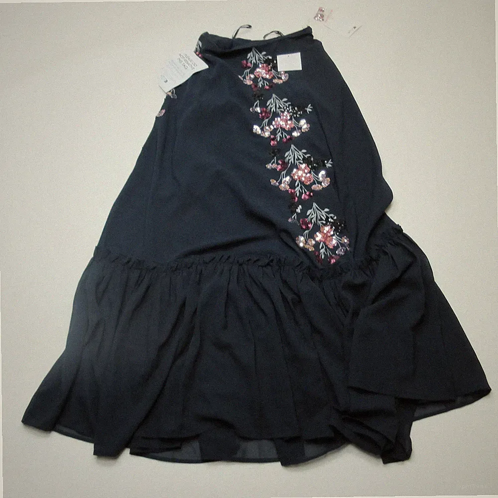 Maya Deluxe Damen Maxirock UK 10 Blumen verziert Pailletten Rüschen marineblau neu mit Etikett