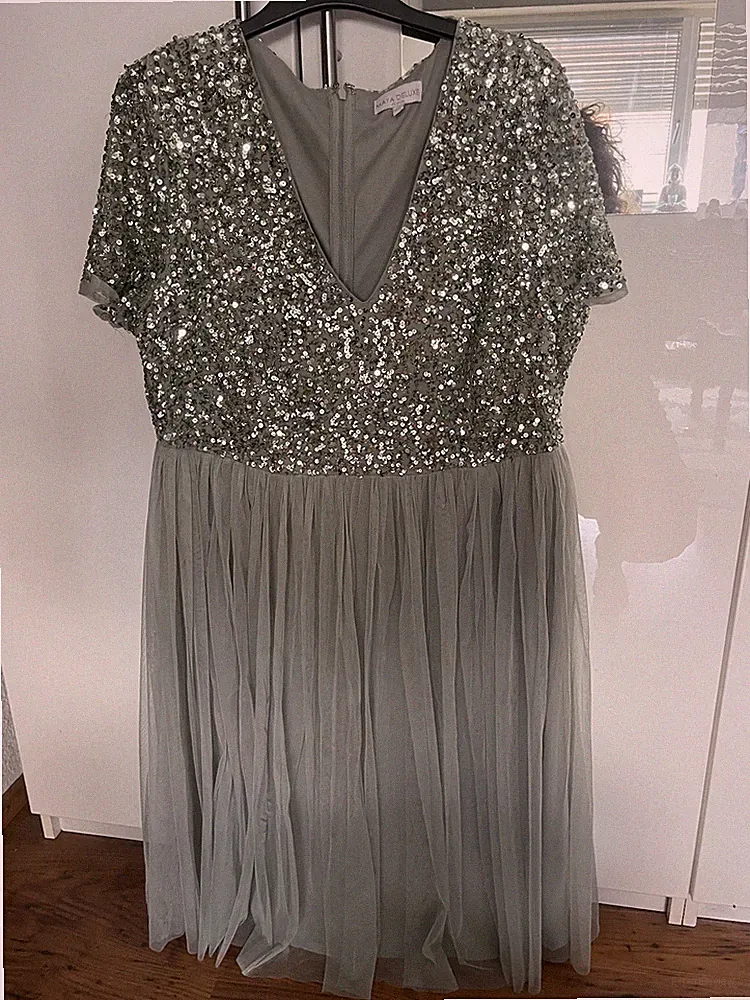 Maya Deluxe Kleid Brautjungfernkleid mint grün glitzer 48