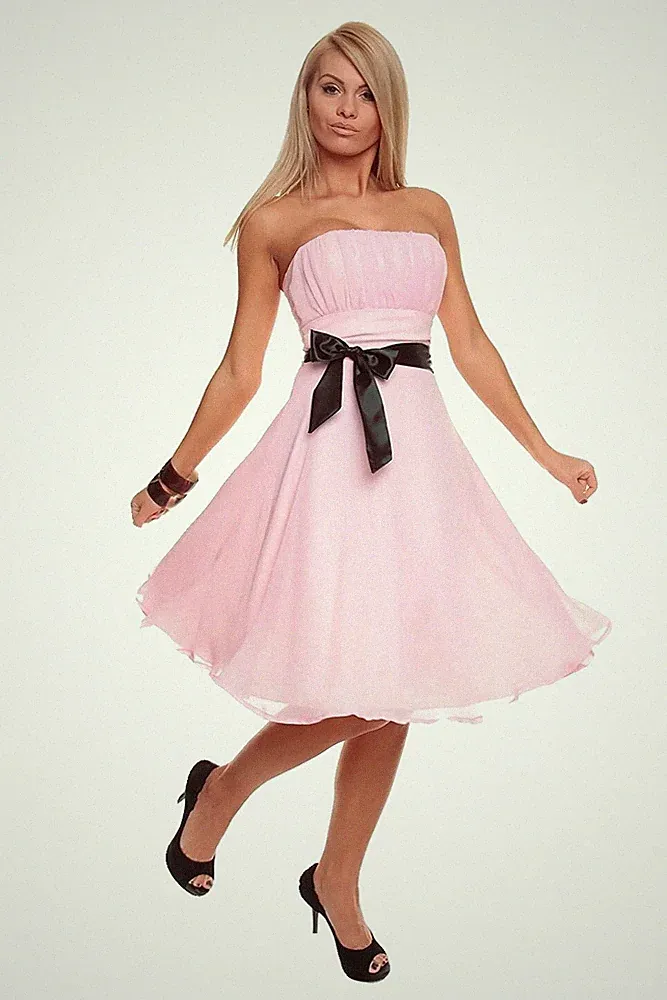 Mayaadi Damen Bandeau Chiffon Ballkleid Abendkleid Cocktailkleid Knielang 36-40