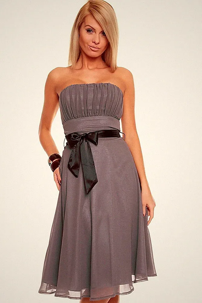 Mayaadi Damen Bandeau Chiffon Ballkleid Abendkleid Cocktailkleid Knielang 36-40