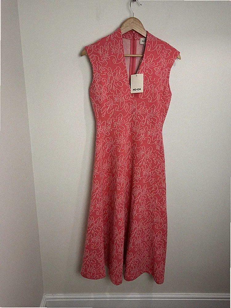 ME+EM Fit+Flare Maxikleid Jacquard Jersey Pink Candy UK 8 Hochzeitsgast Neu