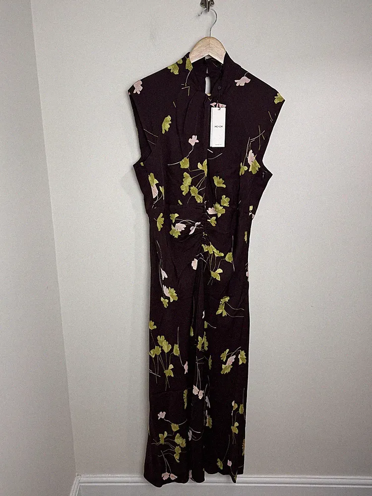 Me+Em Maxikleid Satin Blumen Größe 16 Bordeaux Dunkellila Winter Hochzeit Gast