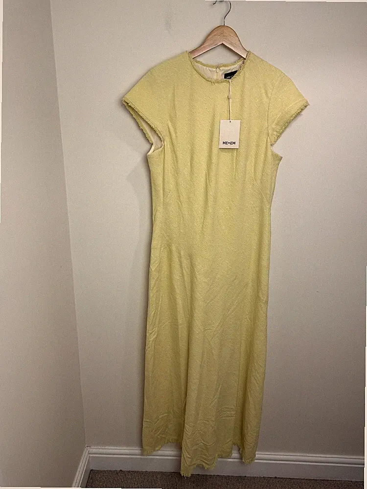 Me+Em schräg geschnittenes Maxikleid Größe 16 zitronengelb strukturiert Hochzeitsgast AM-PM