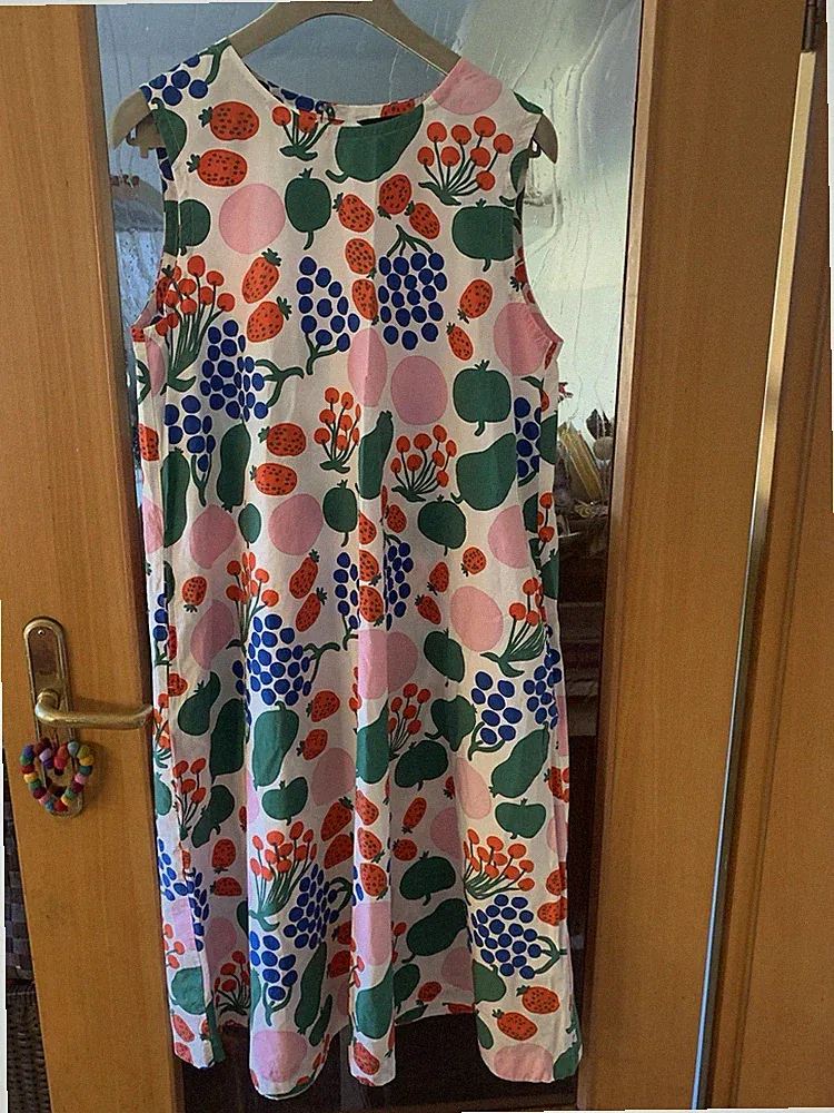 Mega Kleid Von Marimekko Gr L 100% Baumwolle Erdbeeren Früchte Sommerkleid