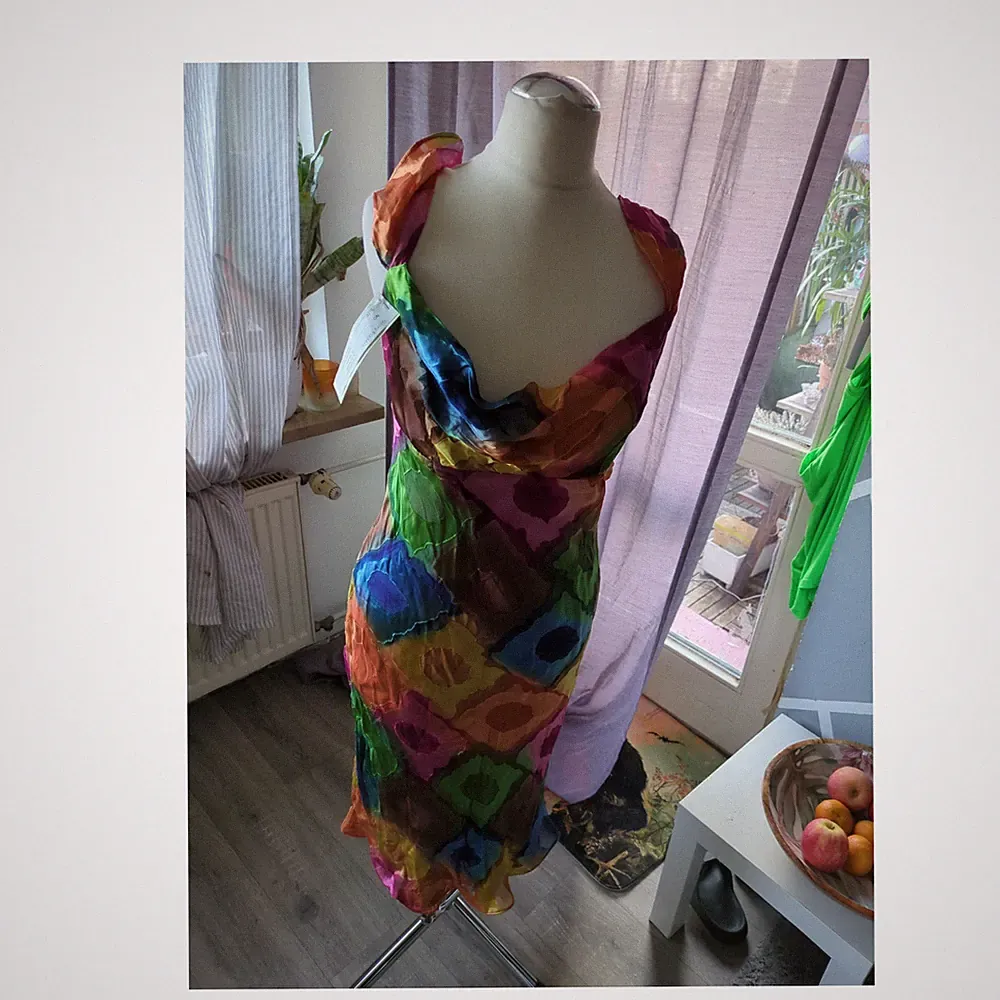 Mehrfarbiges geometrisches Damenkleid, A-Linie, ärmellos, kurz, Größe S