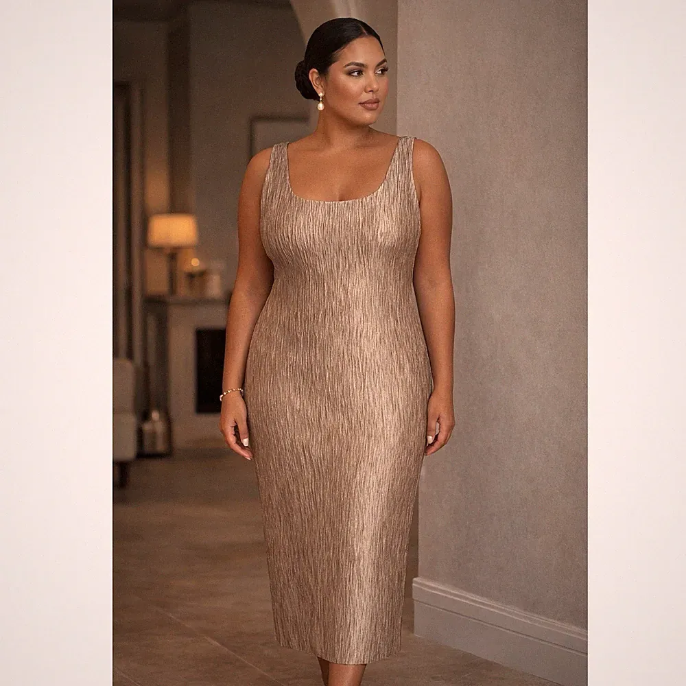 MESHKI Maxi Dress XXL Bronze Plisse Metallic Formal Evening Wedding Guest NWT