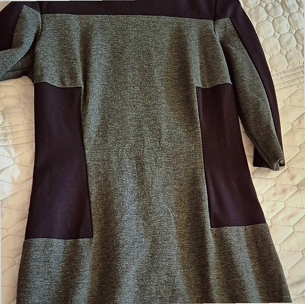 Mexx Damen Etuikleid Gr. 40 Grau/Schwarz 3/4-Ärmel knielang Kontrast
