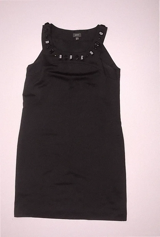 Mexx Damen schwarz Größe 12 Perlen Etui knielanges Kleid