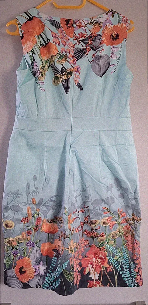 Mexx Etuikleid Damen Baumw./Elast. Blau geblümt Rundhals ärmellos RV Gr.40