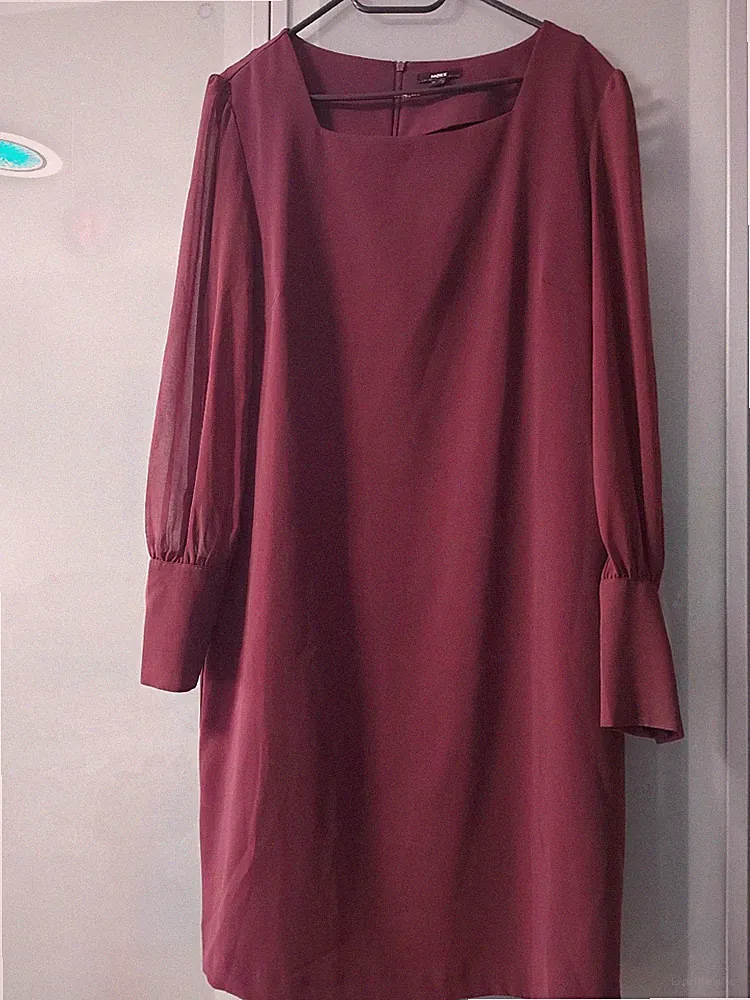 Mexx Kleid Etuikleid Bordeaux Langarm Ärmel Transparent Elegant Gr 44
