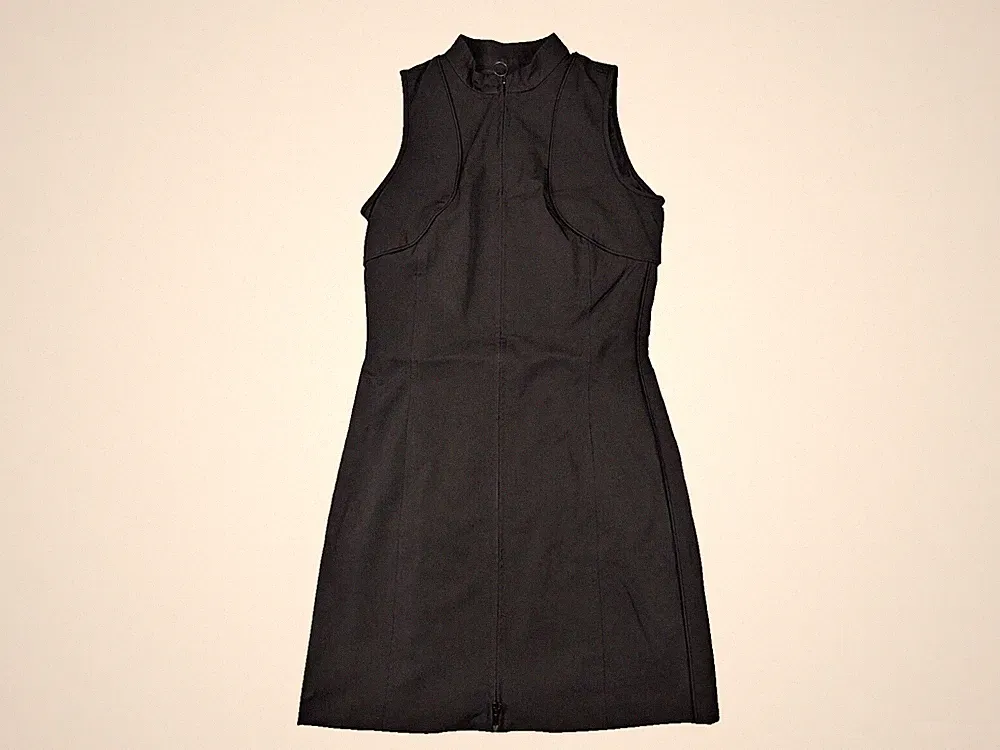 MEXX Mini Zip Kleid Damen D 36 Ärmellos Schwarz Sportlich Nylon Stretch A-Linie