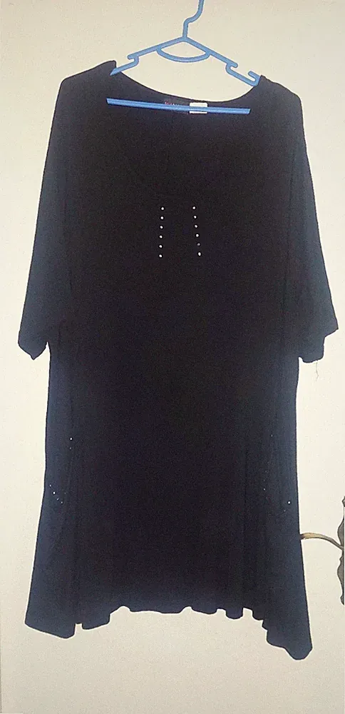 Mia Moda Damen Kleid 58 Schwarz A-Linie Midi 3/4-Arm Rundhals Strass
