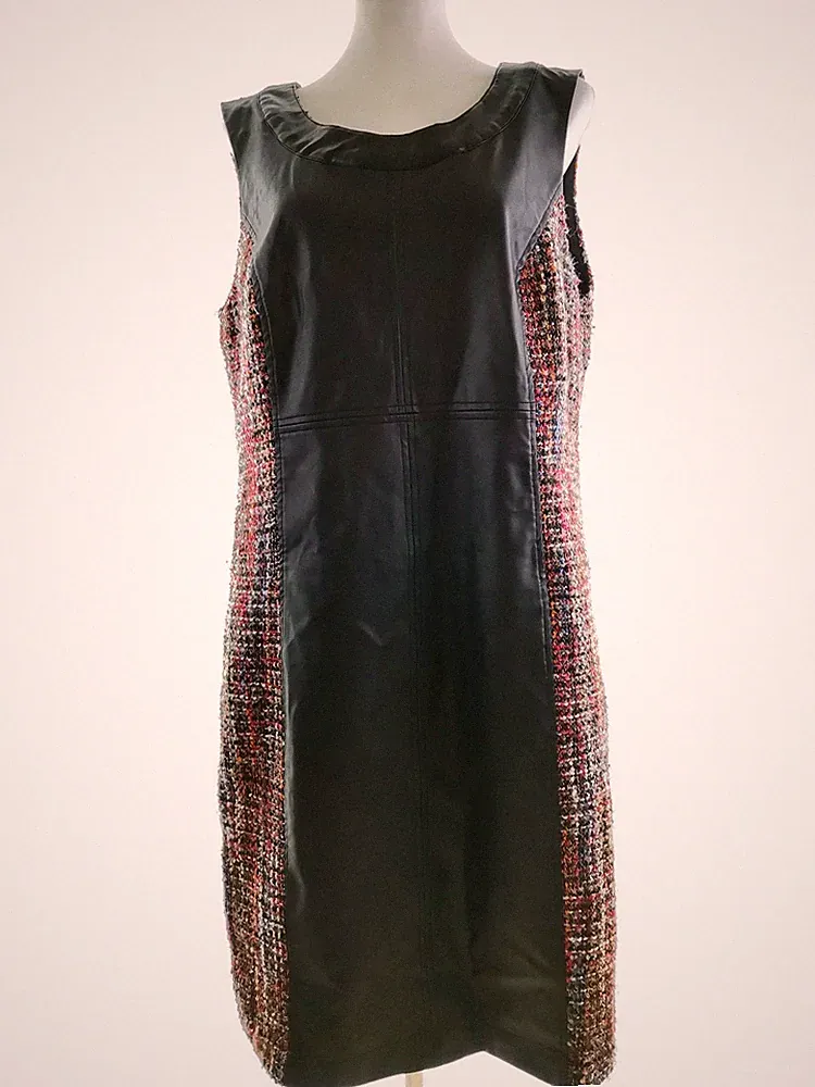MICHA Damen Kleid Gr. 44 Bunt Acryl Ärmellos Midi Runder Ausschnitt