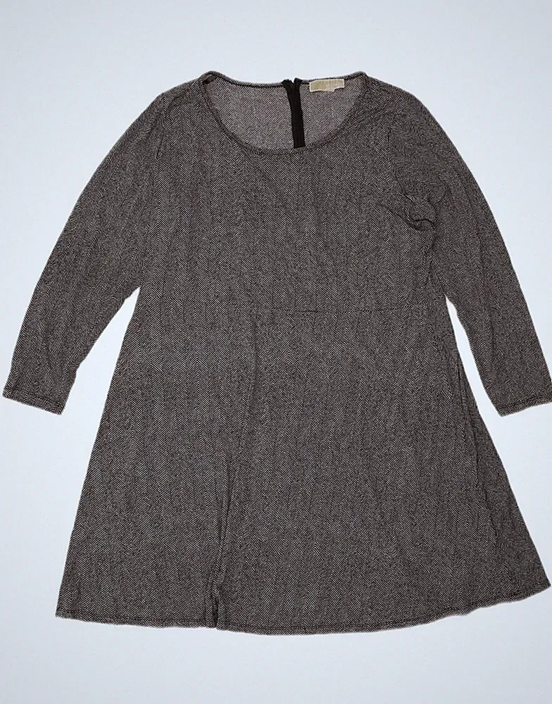 Michael Kors Damen Kleid Langarm A-Linie UK 18 XL Grau Fischgrät AD13