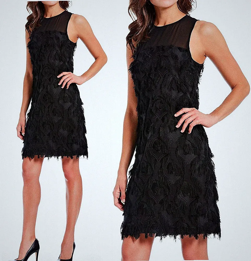 Michael Kors Luxus Kleid mit Federstickereien schwarz Gr.34 Neu!