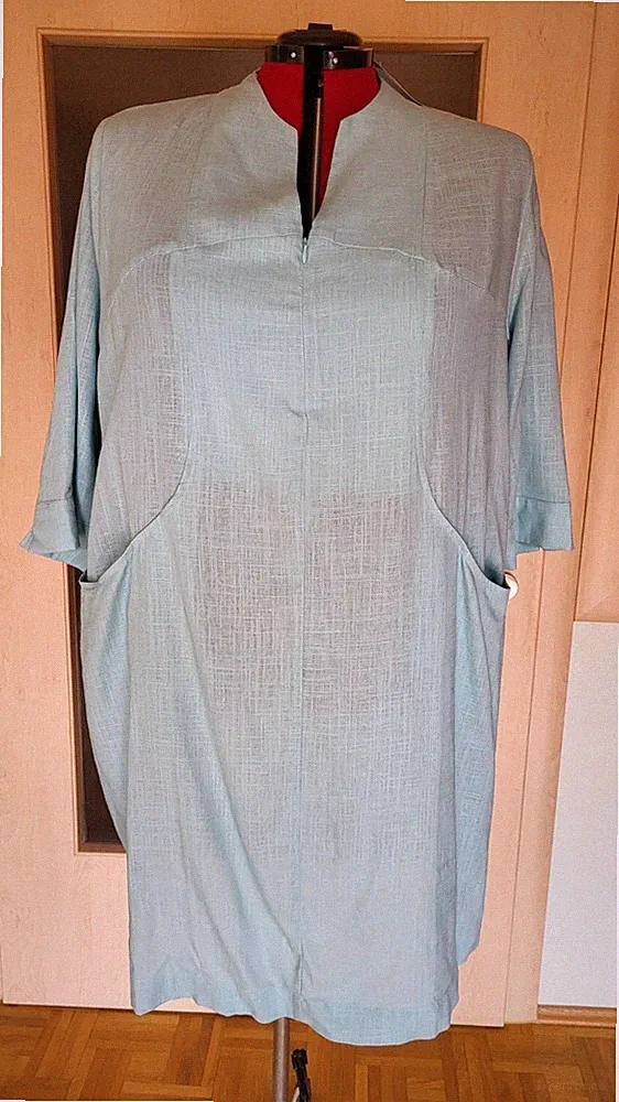 Midi-Kleid, Ulla Popken, Gr. 54/56, hellblau, A-Linie, Viscose/Leinen, neu