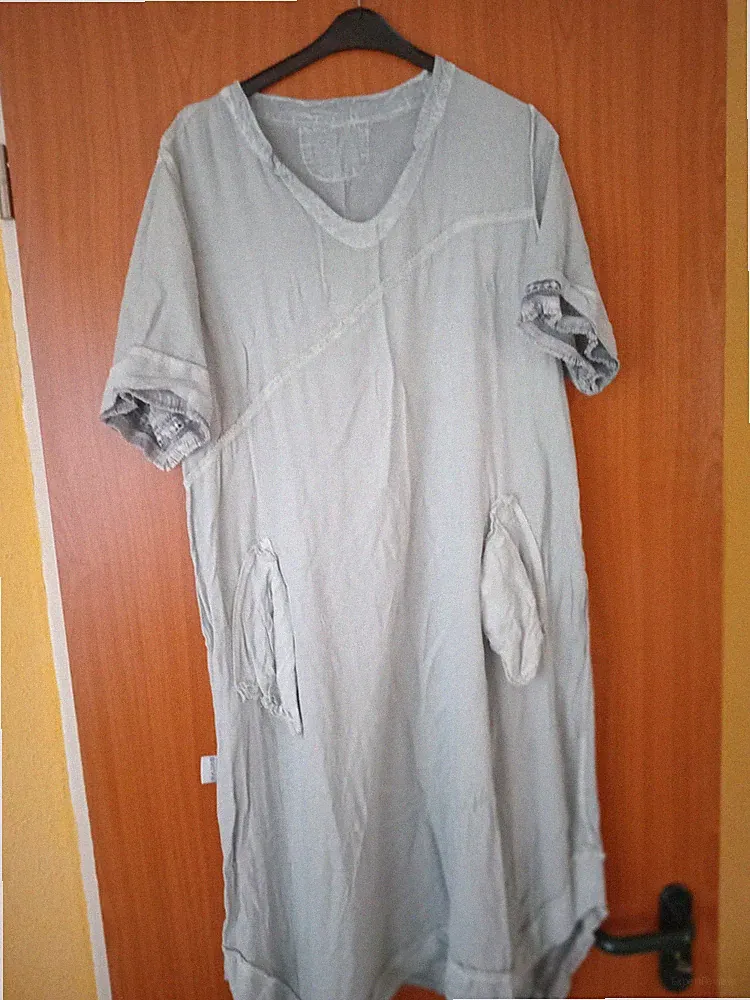 Midi-Leinenkleid in Salbeigrün / Hellgrün – Boho / Lagenlook – Guter Zustand