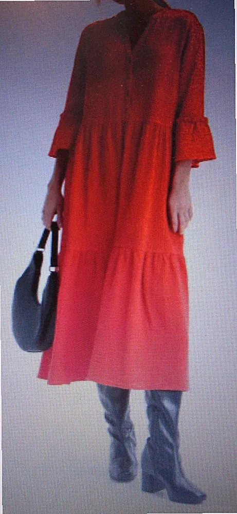 Midi Stiefel Musselin Maxi Kleid boden lang Tunika rot BLOGGER XL 44 46 L 40 42