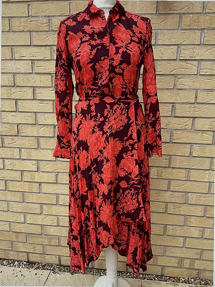 Midi-Wickelkleid Whistles rot Blumen UK 6 Viskose Anlass Hochzeit Gast Party