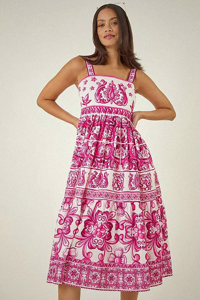 Midikleid Abenddämmerung Größe 12 Passform 14 rosa weiß Barock Träger Hochzeit Gast Anlass