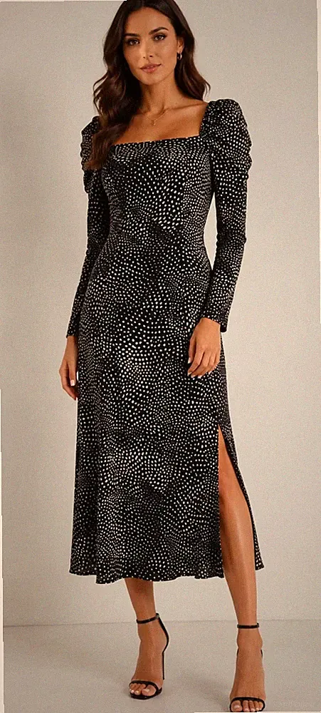 Midikleid Angeleye Print mit Schlitz, Langarm