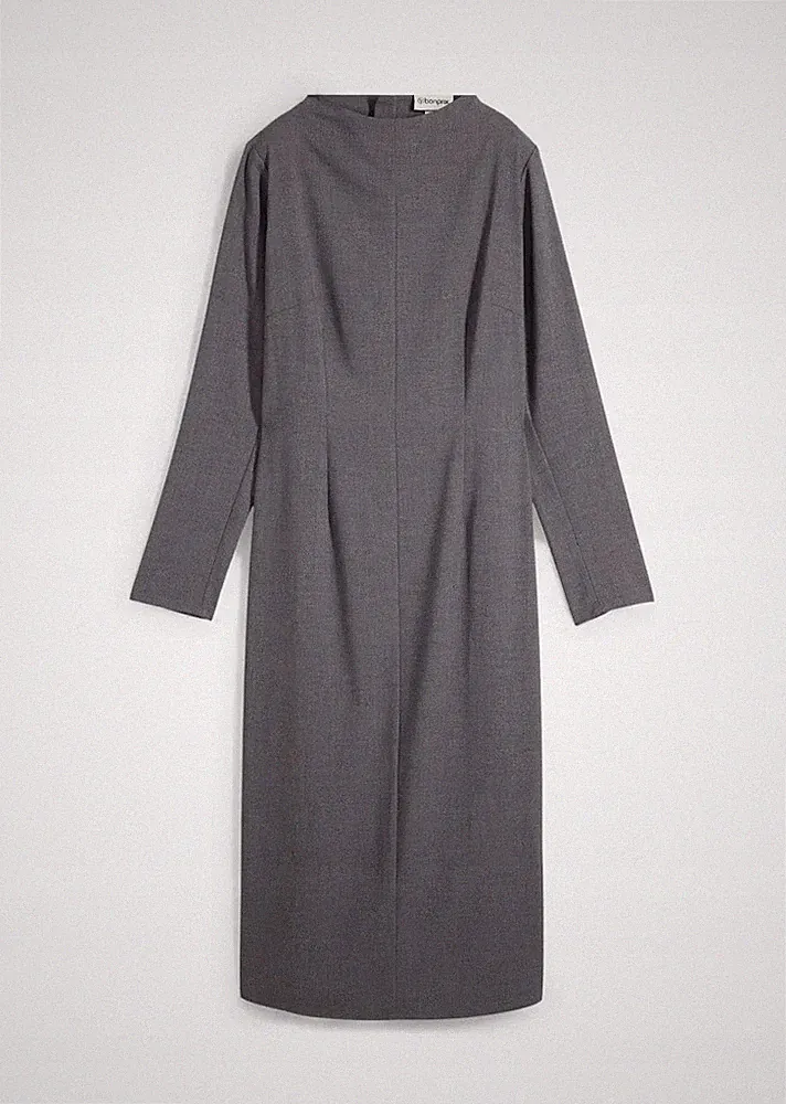 Midikleid aus Viskose-Mix Gr. 52 Schiefergrau Damen Langarm Etuikleid Neu*