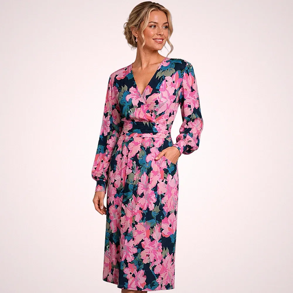 Midikleid Jolie Moi rosa Blumen UK 16 Hochzeit Gast Kreuzfahrt Party Weihnachten