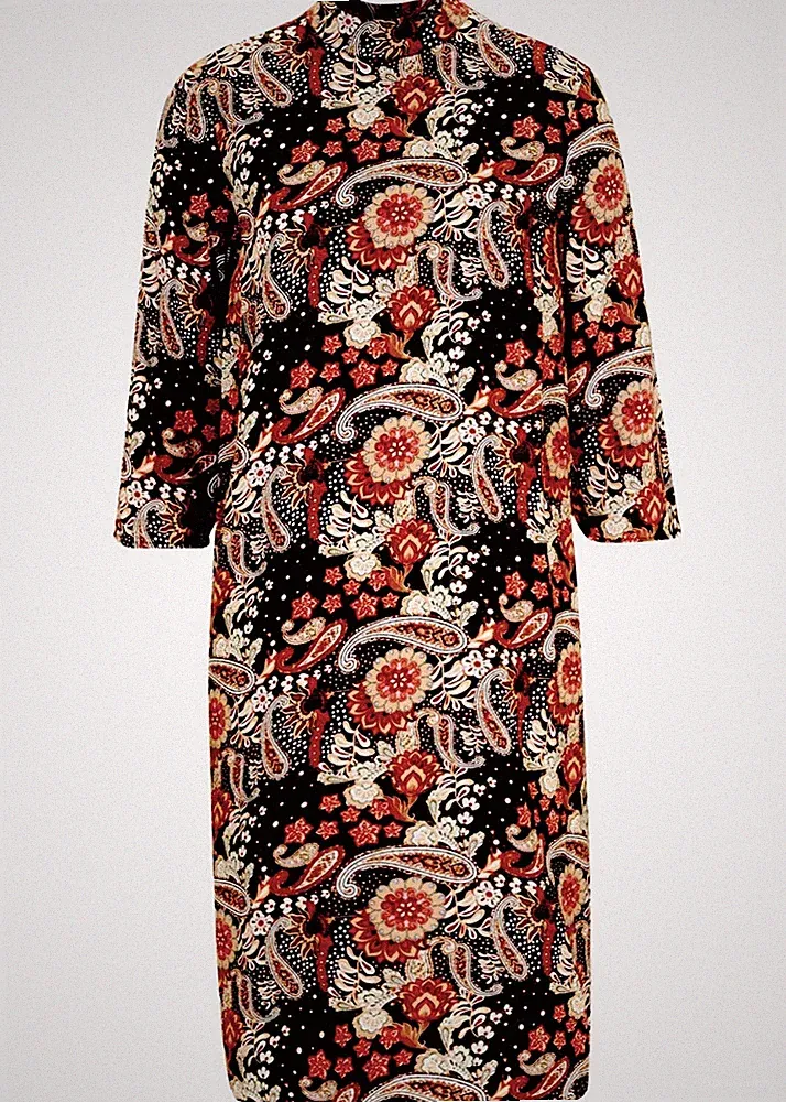 Midikleid mit Paisleymuster in A-Linie Gr. 44 Schwarz Midi Freizeit-Kleid Neu