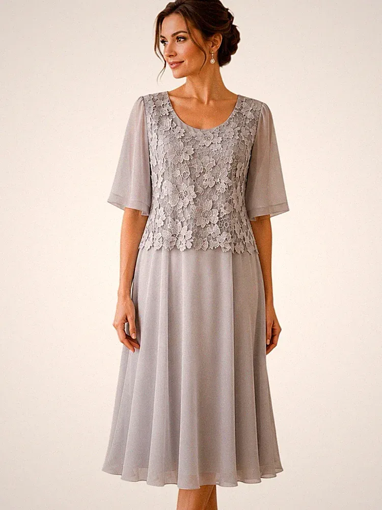 Midikleid Nachtigallen grau Spitze UK 24 Hochzeit Gast Brautmutter Anlass