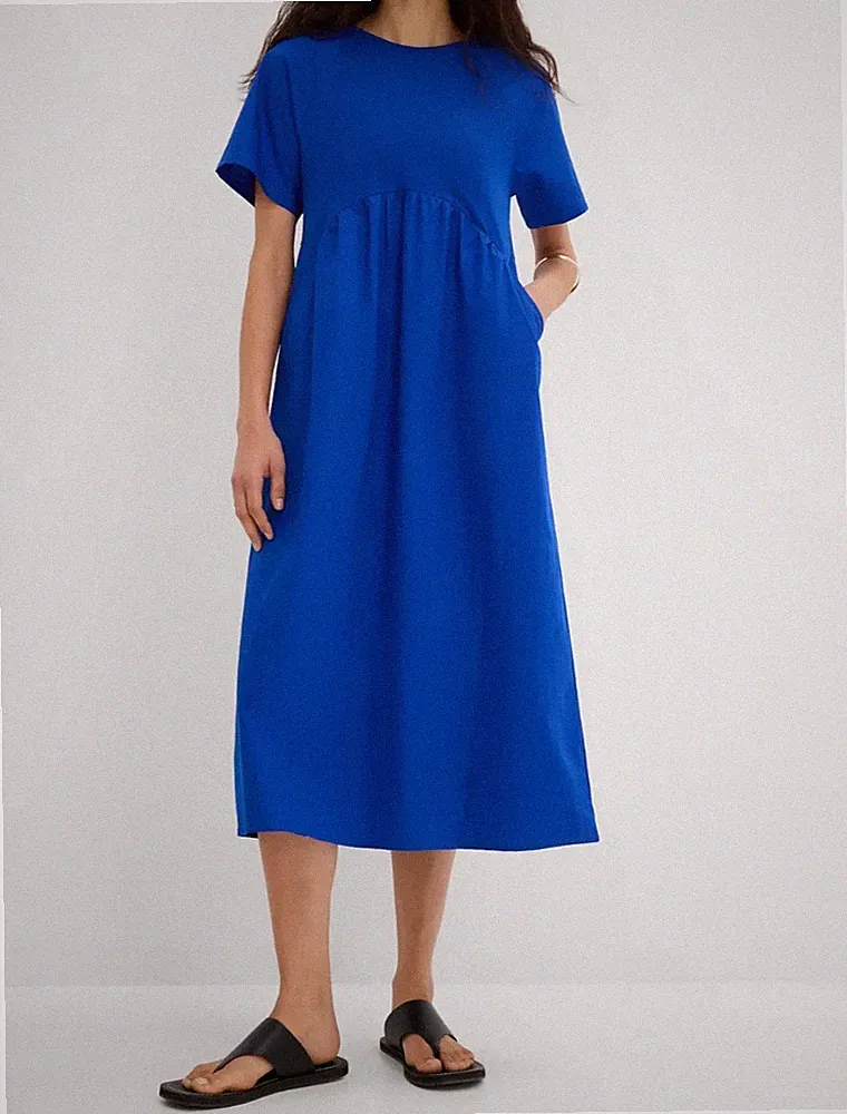 Midikleid Sommerkleid 46 Kleid Midi Sommer Blau Baumwolle A-Linie luftig #882