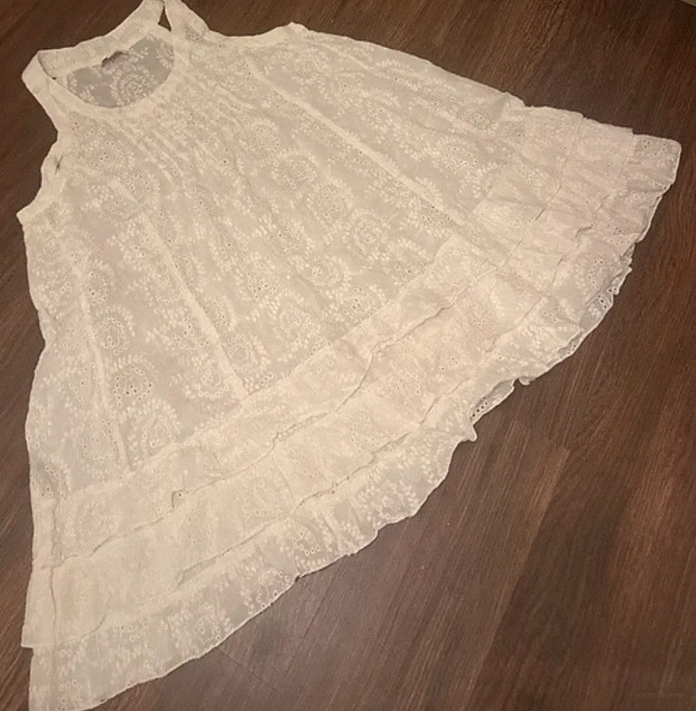 Migo Moda Spitzenkleid XL Weiß A-Linie Rundhals ärmellos kurz Stickerei