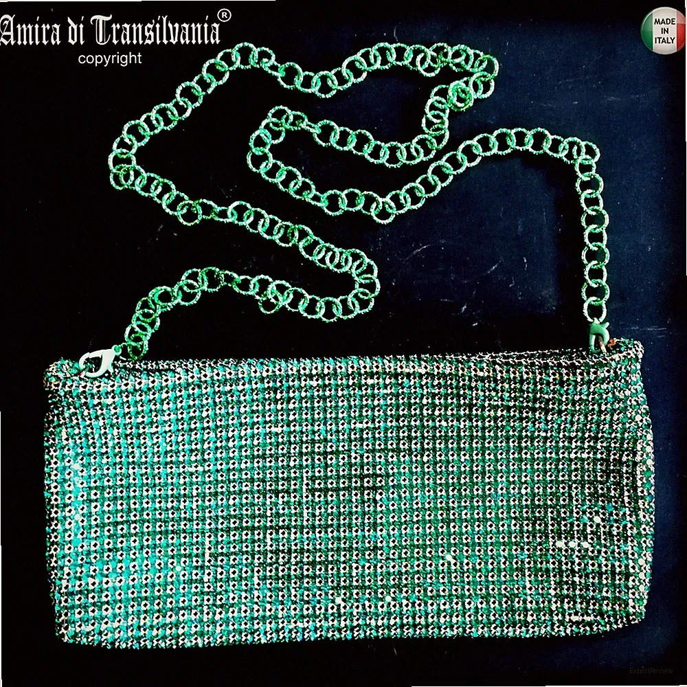 mini Damen Tasche Clutch klein elegant Schmuck Kette Strass Kristalle selten