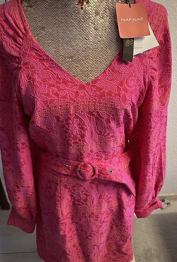 Mini- Kleid NAF NAF, Gr. M/38 Pink m. Gürtel, Neu mit Etikett