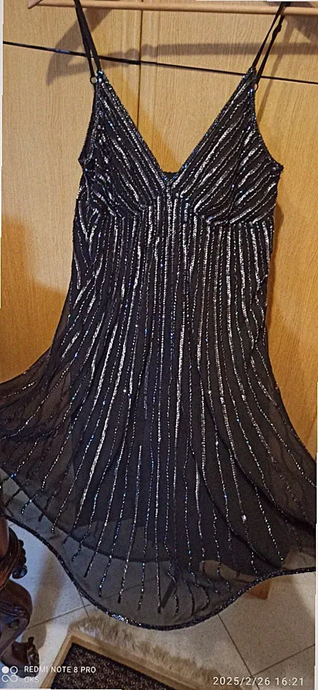 Minikleid schwarz Perlen Pailletten Ball Party Gr.44-46 Maße siehe Foto