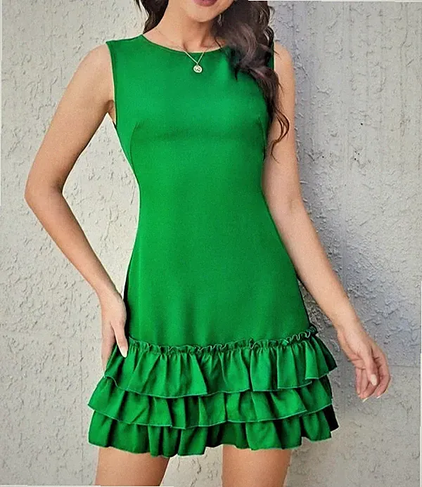 Minikleid Sommerkleid Etuikleid mit Volants Tanzkleid grün Gr. 36 NEU